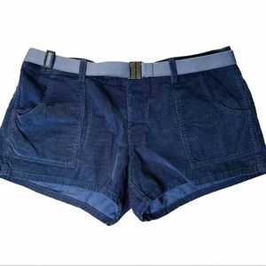 Birdwell Beach Britches Navy‎ Blue Corduroy Shorts Women's Size 14 NWOT Belted